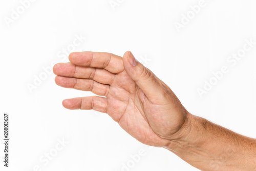 palm of a male hand opened isolated in a white background