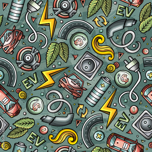 Cartoon cute hand drawn automotive seamless pattern