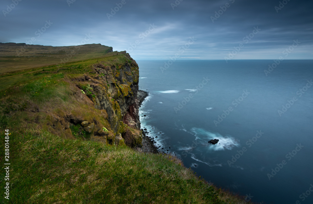 Latrabjarg cliffs in west Iceland over the ocean shore