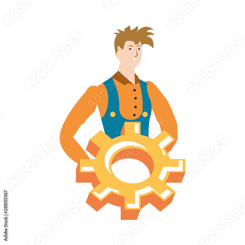 builder constructor worker with gear character