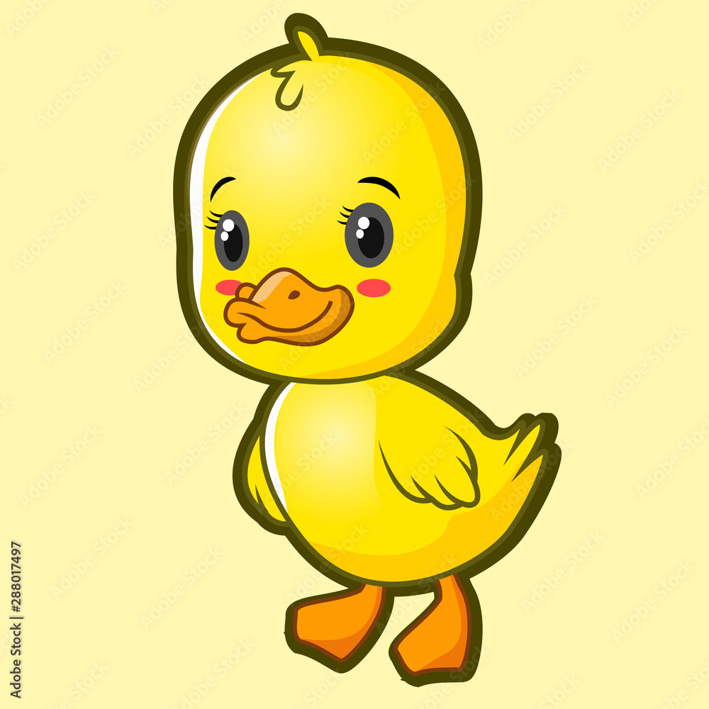 Cartoon little yellow duck is standing smiling. Cartoon little yellow duck is standing smiling.