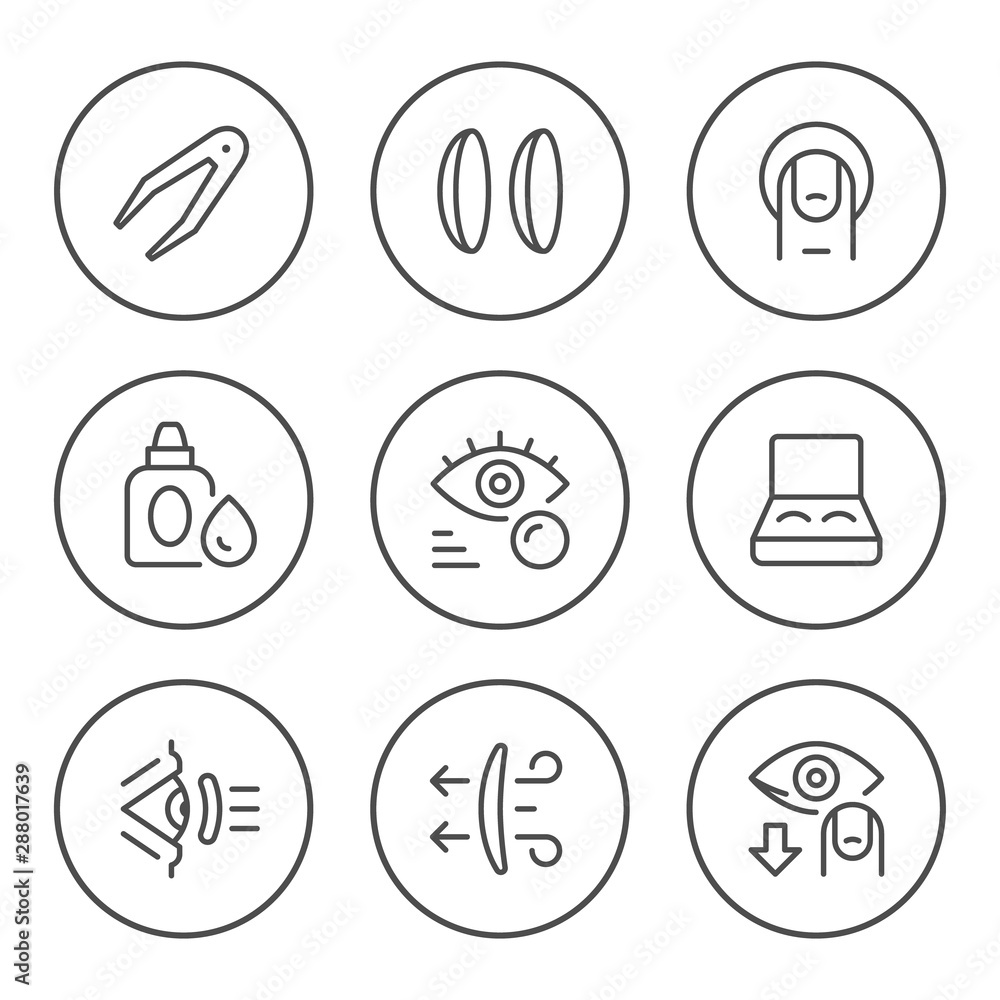 Set round line icons of contact lenses