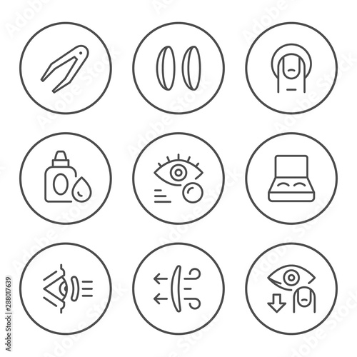 Set round line icons of contact lenses