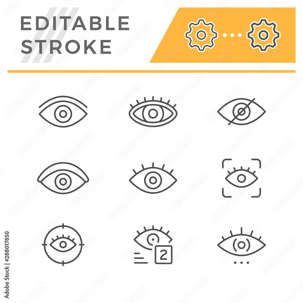 Set editable stroke line icons of eye
