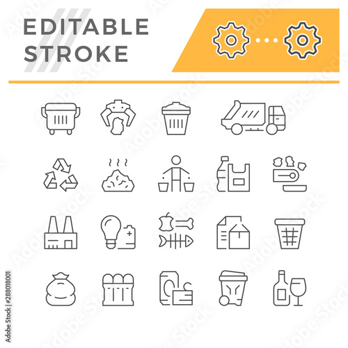 Set editable stroke line icons of trash