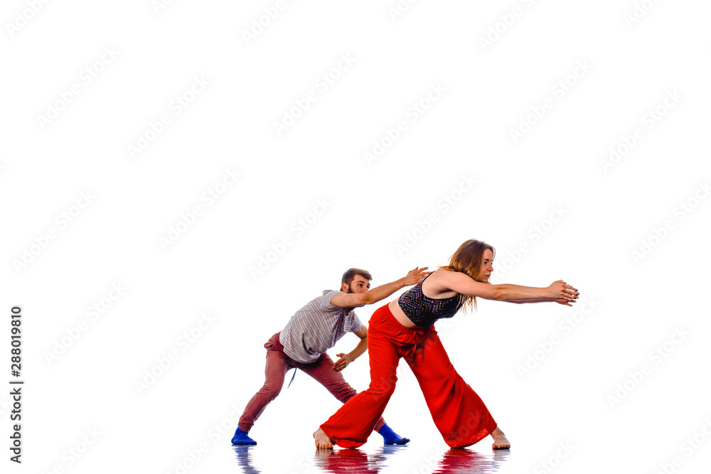 Strong hip-hop boy dance with his partner Strong hip-hop boy dance with his partner