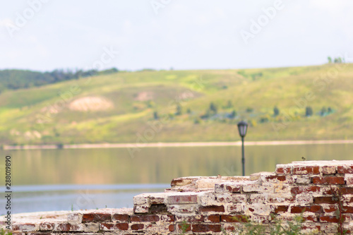 View of the brick wall ruins and landscape in Sviyazhsk photo