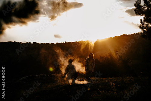 Photography Beautiful female modern jazz contemporary style dancer with his partner on a mou