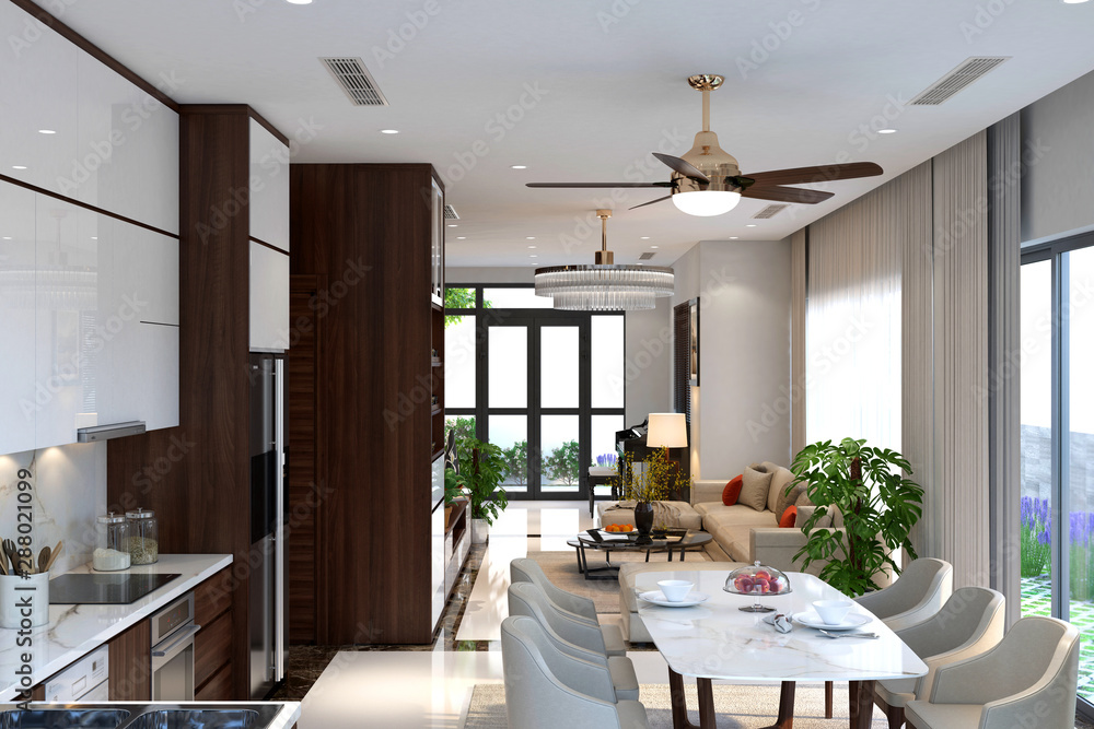 Fototapeta premium 3d render of modern home living room