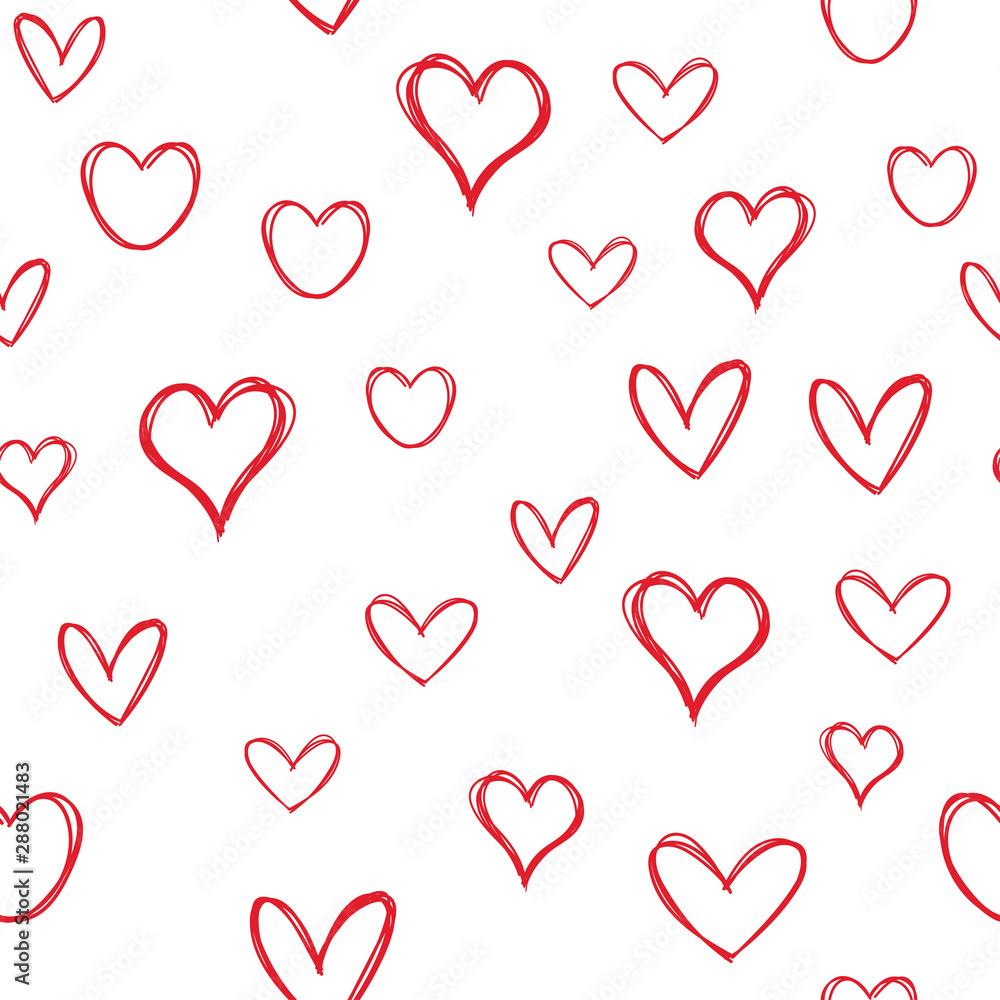 Heart doodles seamless pattern. Hand drawn hearts texture background.