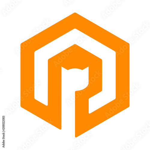 Cubic cat icon or logo in f...