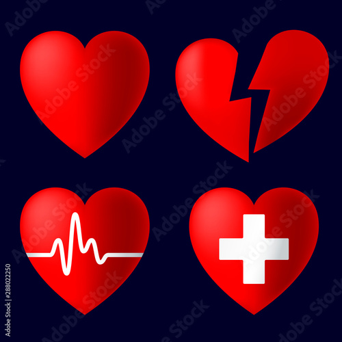 Four heart icons with light...