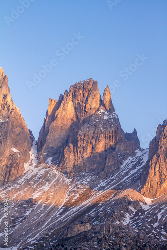 Cinquedita, Fünffinger in the Dolomites next to the Sassolungo in South Tirol during Sundown