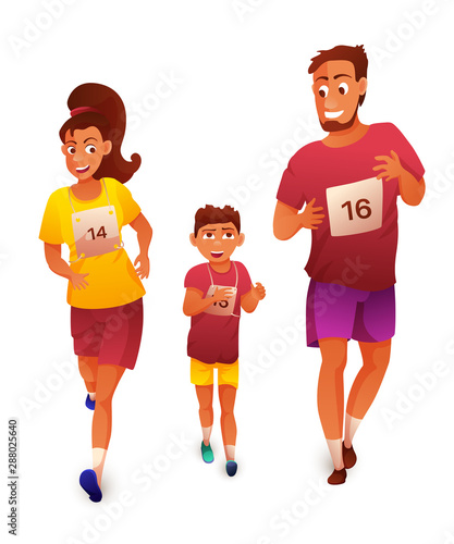 Athletic family training flat vector illustration
