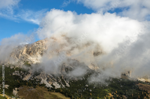 Dolomites covered in Clouds, Cir Mountains above Dantercepies in Val Gardena