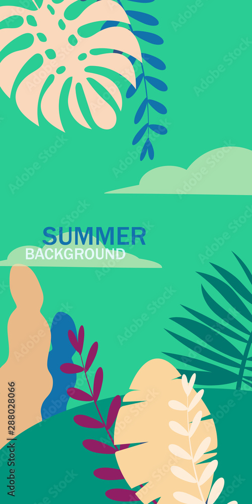 Naklejka premium Summer tropical template background stories with palms, sky and sunset