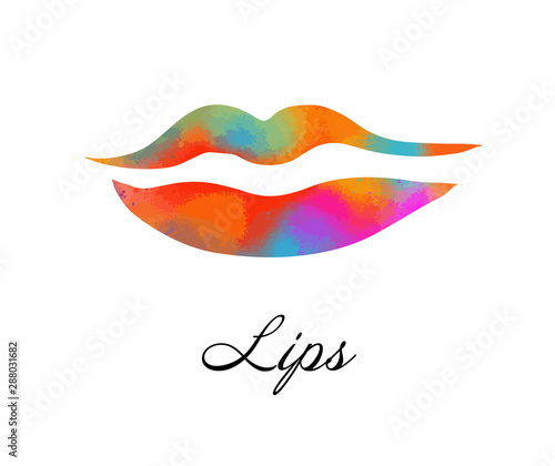 Rainbow colored lips, sexy woman's kiss with birthmark, flat style, vector illustration. Beauty logo. Element design lips
