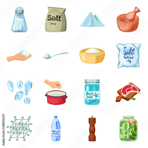 Vector design of salt and food sign. Set of salt and mineral vector icon for stock.