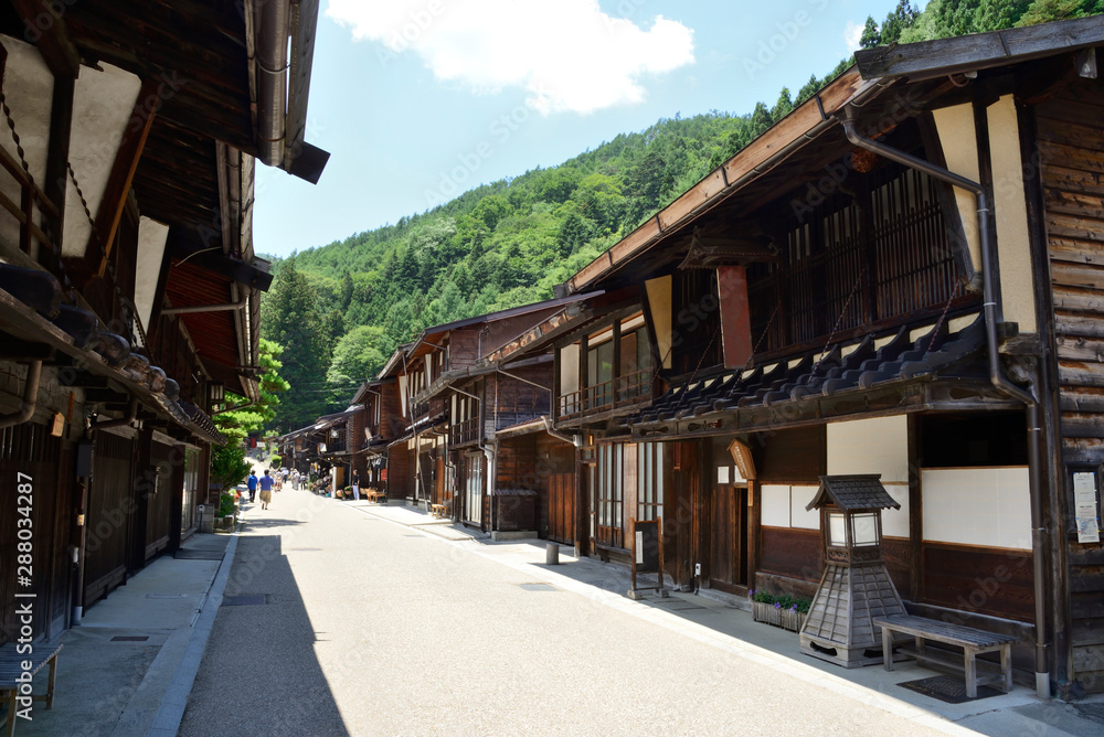 Historic buildings from Edo period in Narai-juku main street in Nagano prefecture, Japan