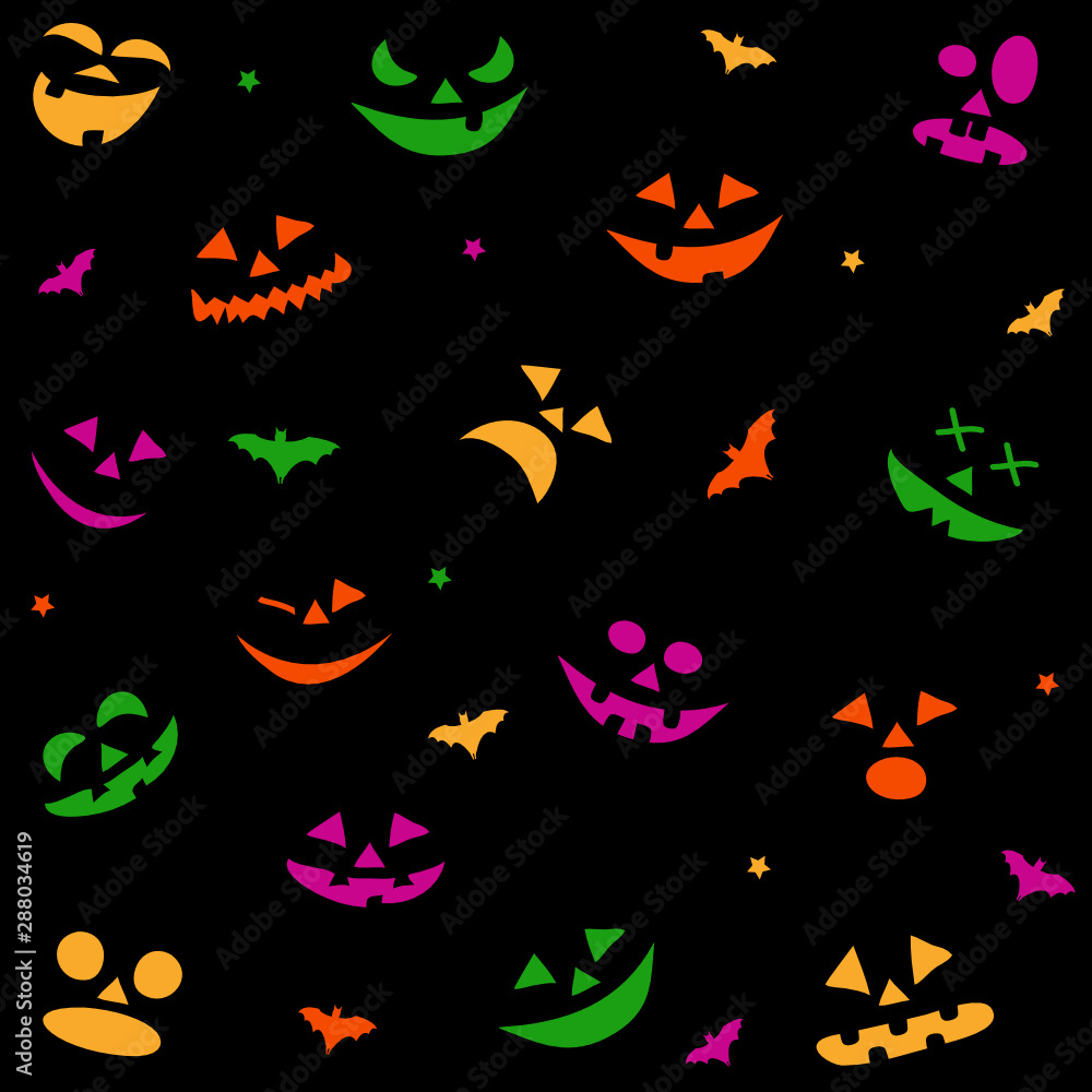 Halloween seamless pattern with pumpkins faces