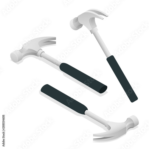 Isometric iron hammer icons isolated on a white background. A modern claw hammer.