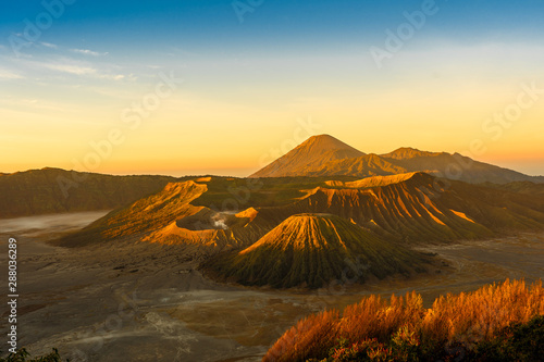The bromo volcano on java in indonesia during the sunrise. © mikevanschoonderwalt