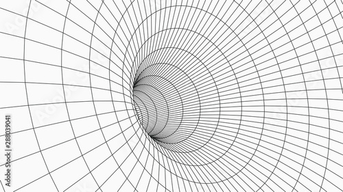 Wireframe 3D tunnel. Perspective grid background texture. Meshy wormhole model. Vector Illustration.