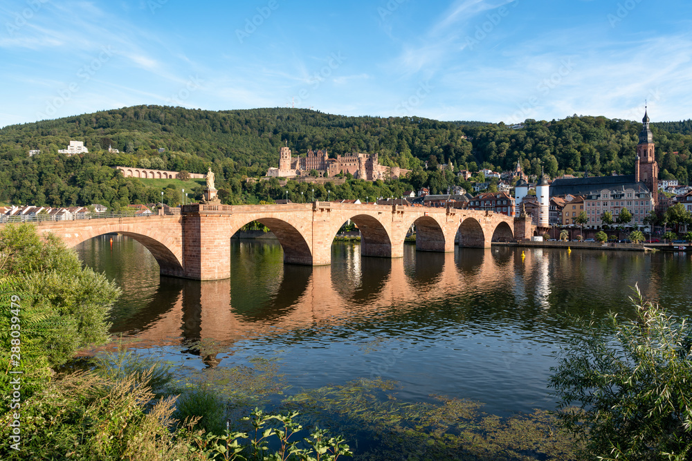 Heidelberg castle and Old Bridge along the Neckar river, Baden-Wuerttemberg, Germany