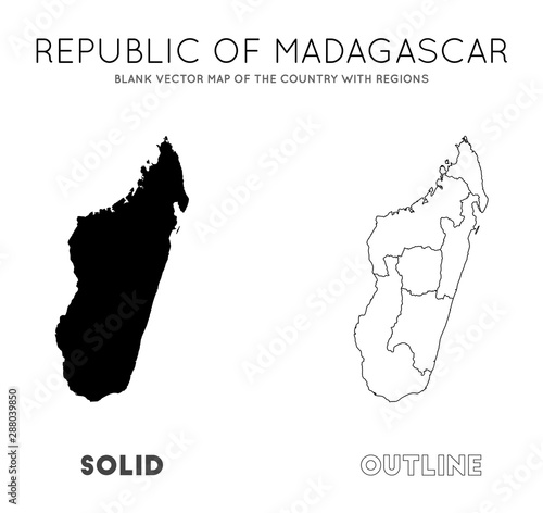 Madagascar map. Blank vector map of the Country with regions. Borders of Madagascar for your infographic. Vector illustration.