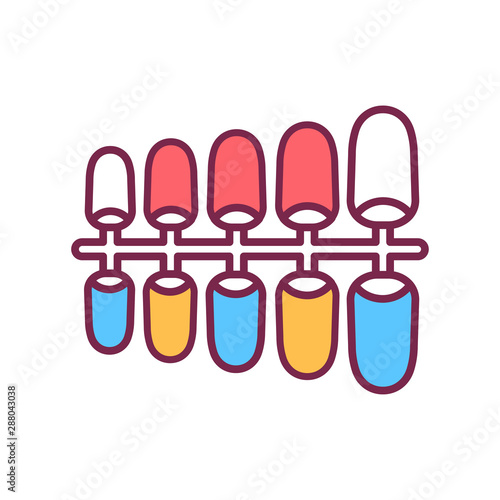 Plastic multi-colored palette of nail polishes color line icon. Nail service. Beauty industry. Pictogram for web page, promo.