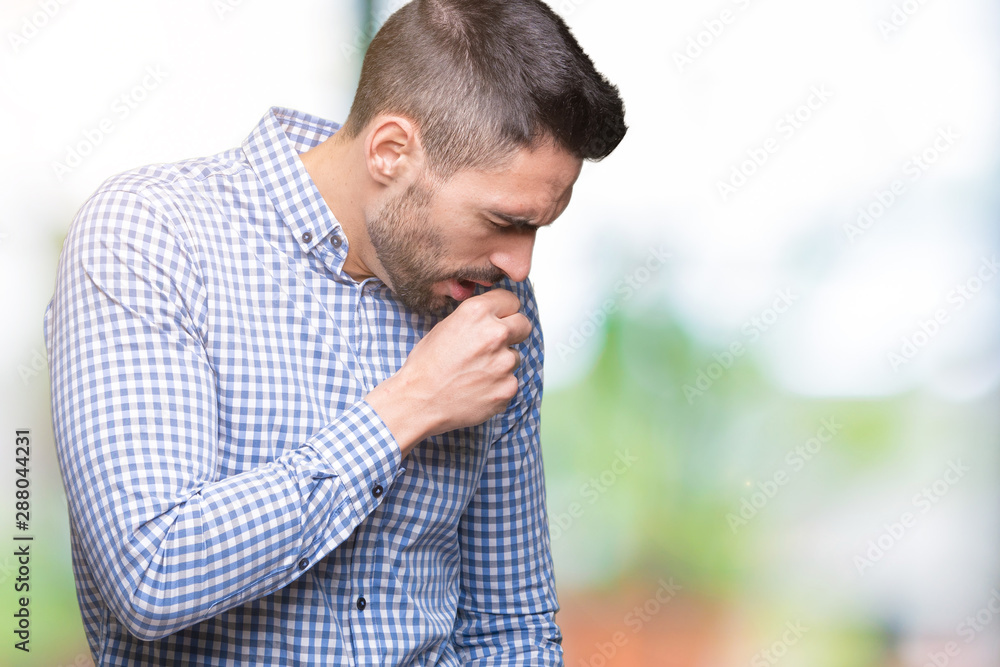 Young handsome man over isolated background feeling unwell and coughing as symptom for cold or bronchitis. Healthcare concept. Young handsome man over isolated background feeling unwell and coughing as symptom for cold or bronchitis. Healthcare concept.