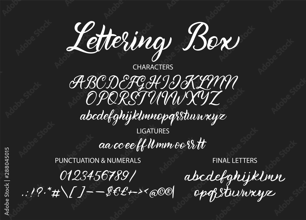 Cute hand drawn vector alphabet ABC font with letters, numbers, symbols. For calligraphy, lettering, hand made quotes.