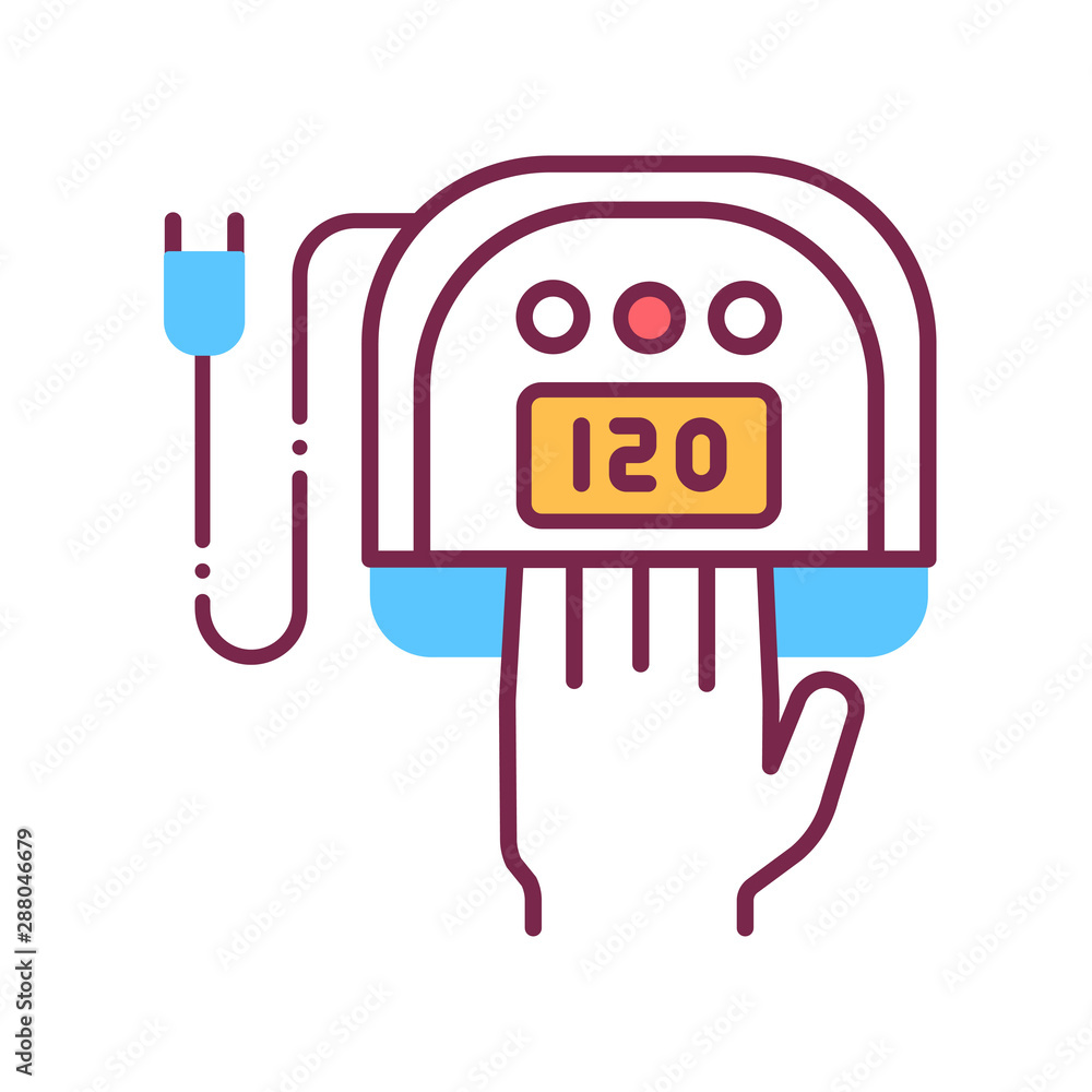 Naklejka premium Electric nail cutter color line icon. Professional device for manicure and pedicure. Nail service. Beauty industry. Pictogram for web page, promo.