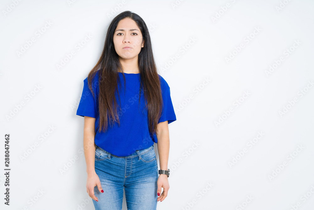 Beautiful brunette woman over isolated background depressed and worry for distress, crying angry and afraid. Sad expression. Beautiful brunette woman over isolated background depressed and worry for distress, crying angry and afraid. Sad expression.