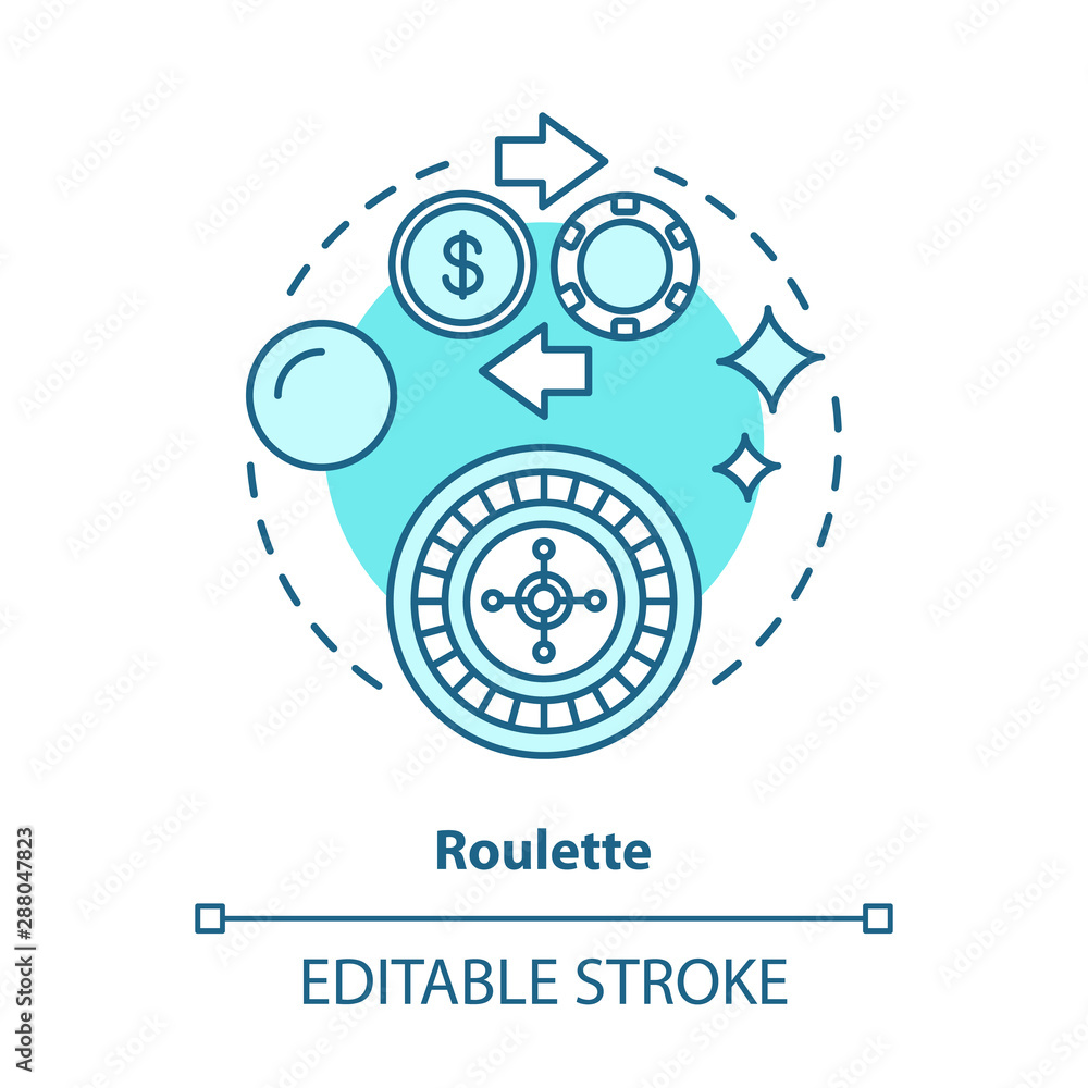 Roulette concept icon. Online gambling idea thin line illustration. Casino, game of chance. Betting, fortune wheel. Vegas entertainment. Vector isolated outline drawing. Editable stroke