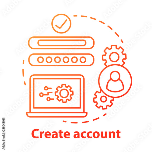 Create account red concept icon. Social network profile registration idea thin line illustration. New user web page creation. Website authorization. Vector isolated outline drawing