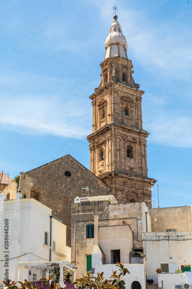Italy, Apulia, Metropolitan City of Bari, Monopoli. Steeple of the Basilica Madonna Della Madia.