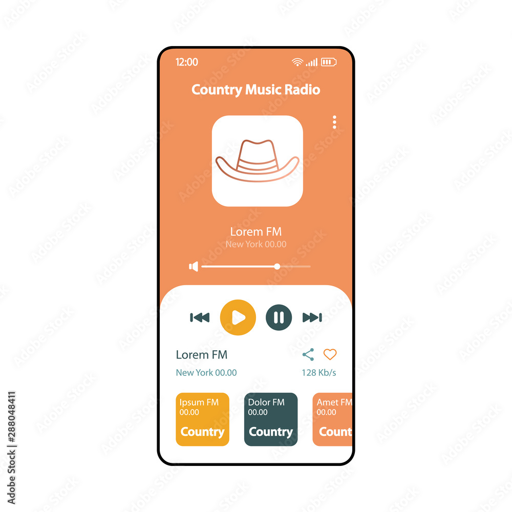 Country music radio smartphone interface vector template. Mobile app page  retro design layout. Western songs playlist listening screen. Flat UI for  application. Cowboy music player. Phone display Stock Vector | Adobe Stock