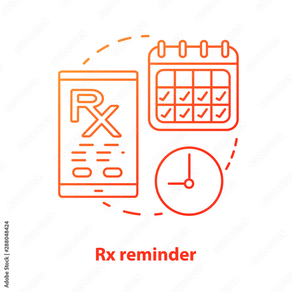 Naklejka premium Pharmacy concept icon. Rx medication intake reminder idea thin line illustration. Prescription drugs scheduled alarm. Smartphone medicine tracker. Vector isolated outline drawing