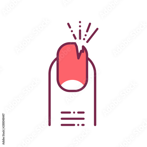 Broken nail color line icon. Correction manicure. Nail salon. Beauty industry. Pictogram for web page, promo.