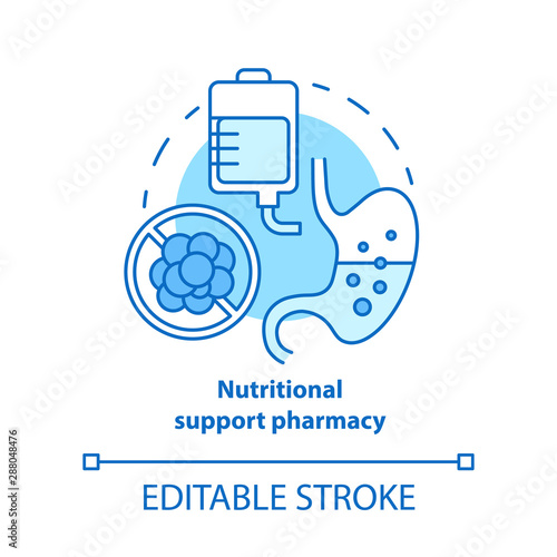Nutritional support pharmacy concept icon. Medicine idea thin line illustration. Supplementary medication prescription. Assistive drug therapy. Vector isolated outline drawing. Editable stroke