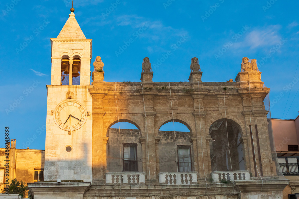 Italy, Apulia, Metropolitan City of Bari, Bari. Pallazzo Del Sedile with clock tower.