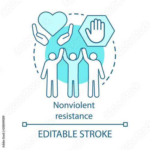 Nonviolent resistance concept icon. Peaceful political protest, public rally, pacifism idea thin line illustration. Protesters, activists holding hands vector isolated outline drawing. Editable stroke