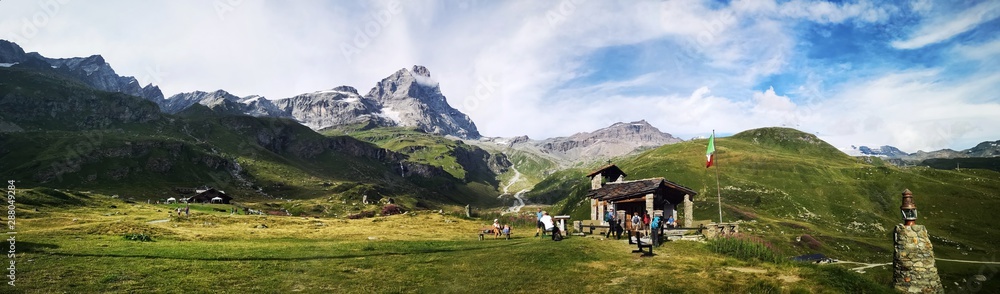Matterhorn (Monte Cervino) and Church of the Aosta Battalion of the Alpine Troops  