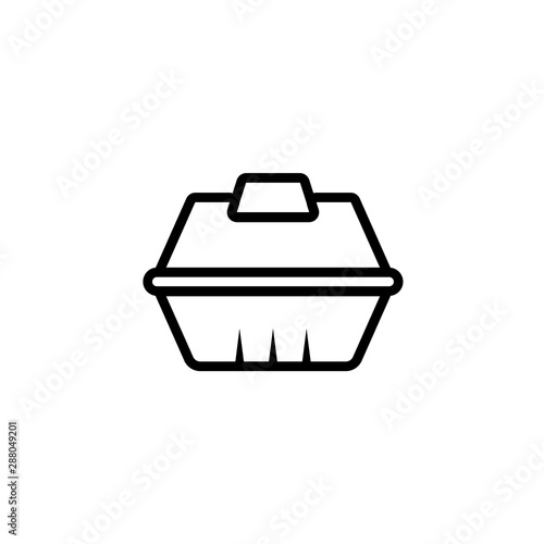 Black flat line vector icon for two lunch boxes or containers with food on white background.