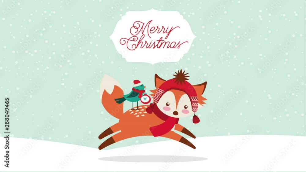 happy merry christmas card with cute fox happy merry christmas card with cute fox