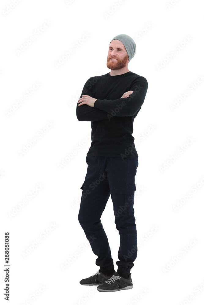 in full growth. smiling bearded man looking at copy space in full growth. smiling bearded man looking at copy space