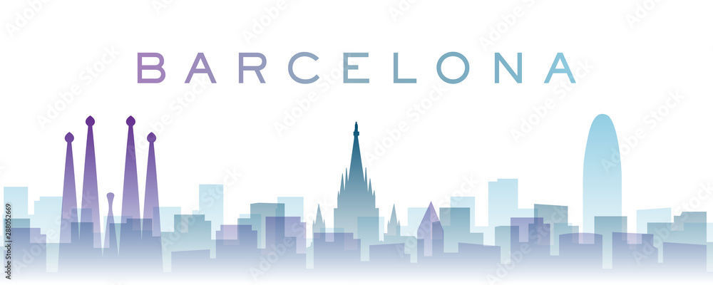 Fototapeta Barcelona Transparent Layers Gradient Landmarks Skyline