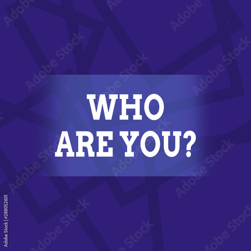 Conceptual hand writing showing Who Are You Question. Concept meaning asking about its identity or demonstratingal information Geometric Outlined Shape in Violet Monochrome Abstract Pattern