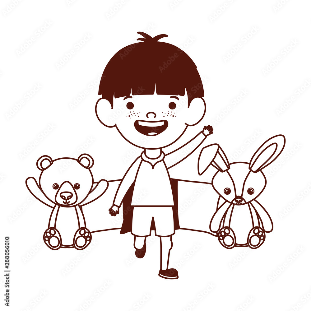 cute little boy baby with stuffed toys character cute little boy baby with stuffed toys character